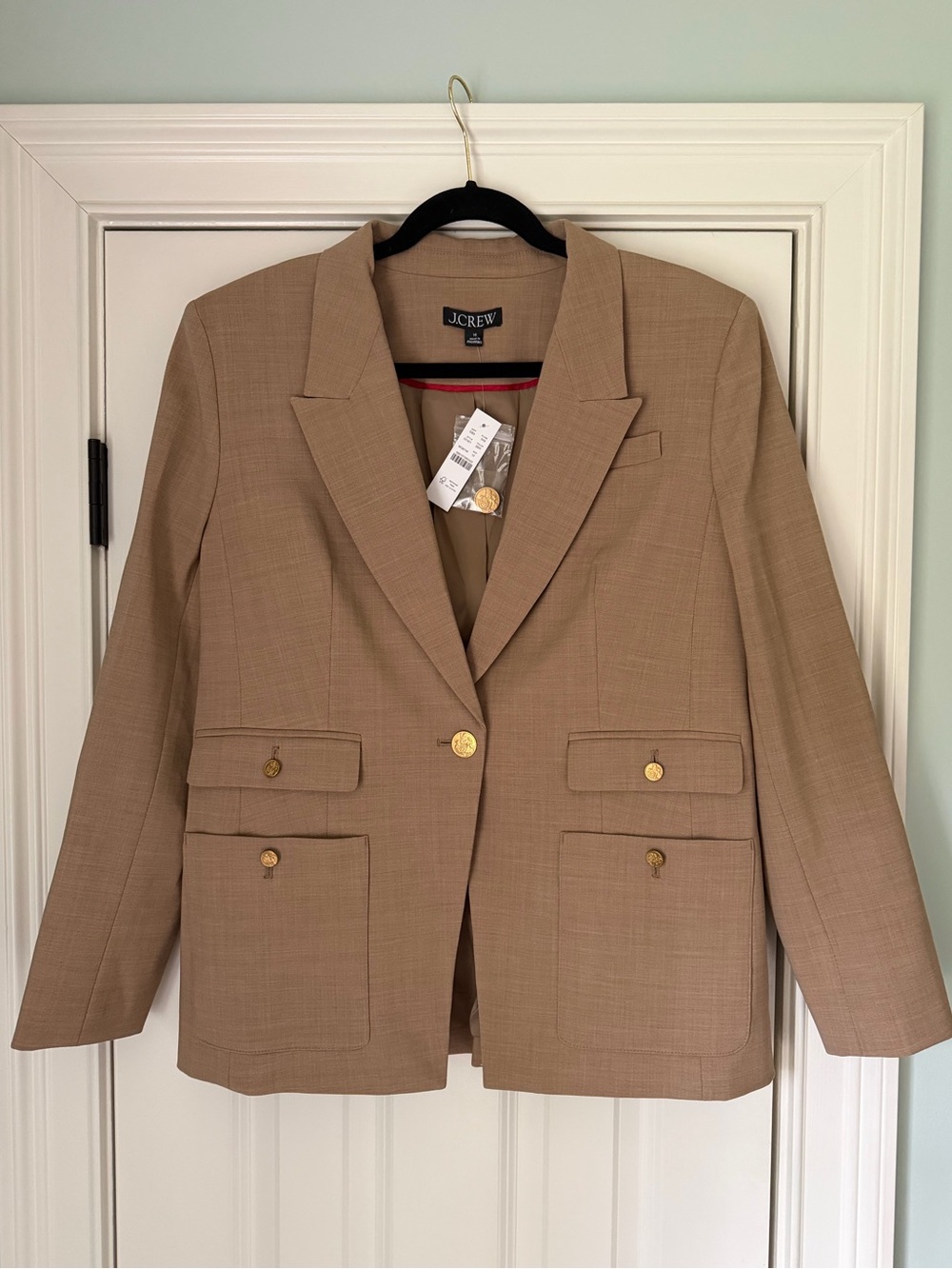 J. Crew Vivienne Blazer in Italian Bi-Stretch Tan with Gold Buttons Size 10 NWT